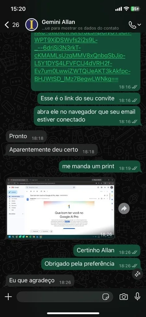Allan mostrando e-mail oficial do Google AI Pro recebido no Gmail