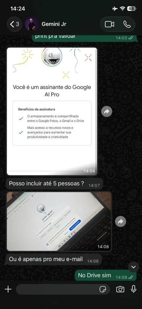 Junior Aguiar configurando 5 pessoas no Google Drive de 5 TB